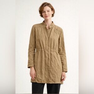 Eileen Fisher Khaki Rumpled Shirt Style Cotton Metallic Jacket, size XL